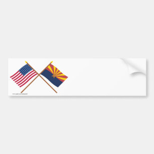 Crossed US 48-star and Arizona State Flags Bumper Sticker