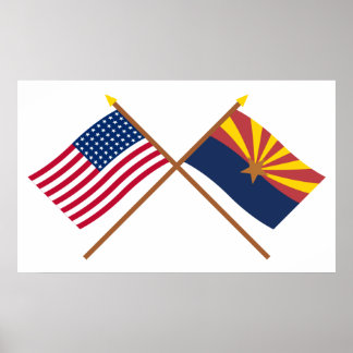 Crossed US 48-star and Arizona State Flags Poster