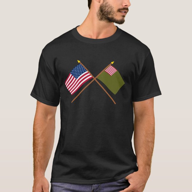 Crossed US and Delaware Militia Flags T-Shirt (Front)