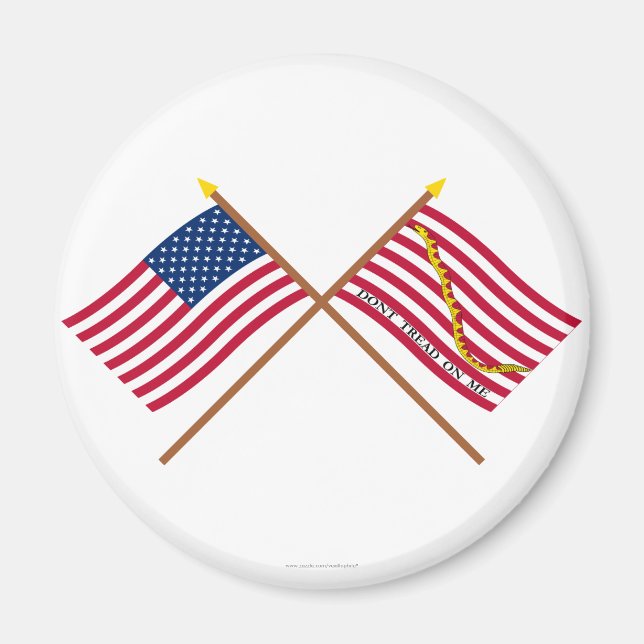 Crossed US and Rattlesnake Flags Magnet (Front)