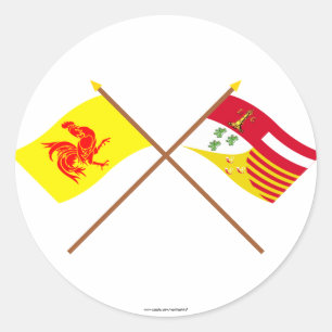 Crossed Walloon and Liège Flags Classic Round Sticker