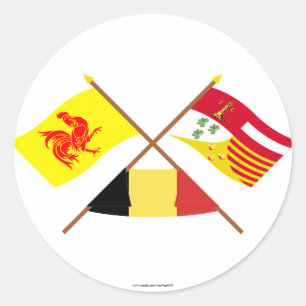 Crossed Walloon and Liège Flags with Belgium Classic Round Sticker