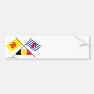 Crossed Walloon & Luxembourg Flags w Belgium Bumper Sticker