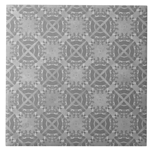 Crosses and Circles Grey Geometric Pattern Tile (Front)