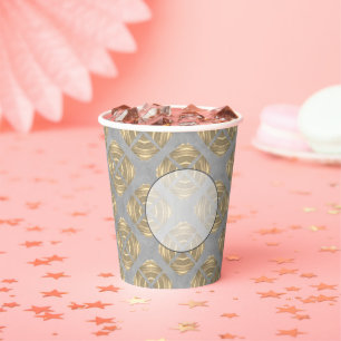 Crosses and Circles Grey Gold Geometric Pattern Paper Cups