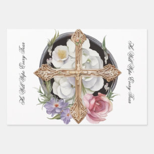 Crosses and Scriptures for Condolences Wrapping Paper Sheet