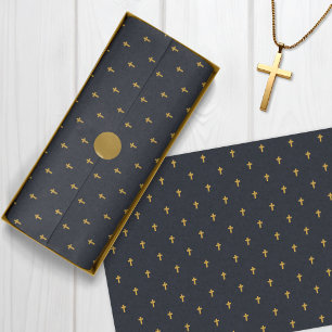 Crosses - Faux Mustard Gold on Graphite Tissue Paper