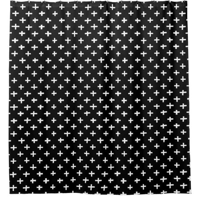 Crosses Pattern - White in Black Shower Curtain (Front)
