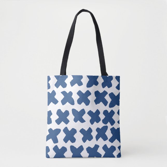 Crosses Shibori: Indigo Batik Pattern Tote Bag (Front)