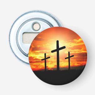 Crosses, Sunset Silhouettes Painting-67137 Bottle Opener