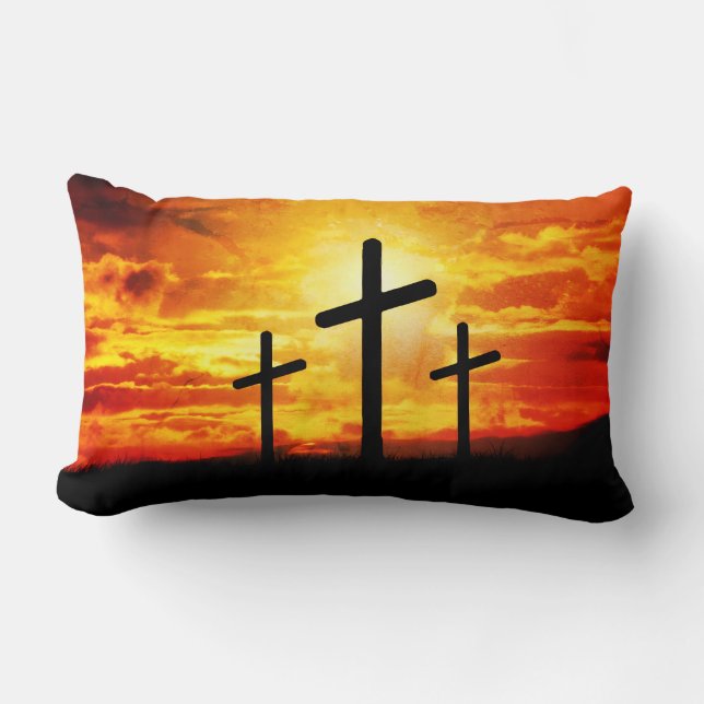 Crosses, Sunset Silhouettes Painting-67137 Lumbar Cushion (Front)