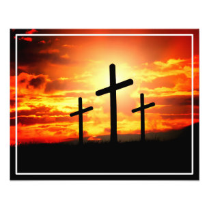 Crosses, Sunset Silhouettes Painting Photo Print