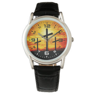 Crosses, Sunset Silhouettes Painting Watch
