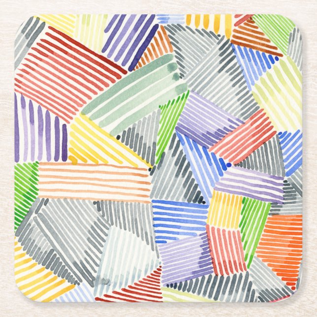 Crosshatch Quilt I Square Paper Coaster (Front)