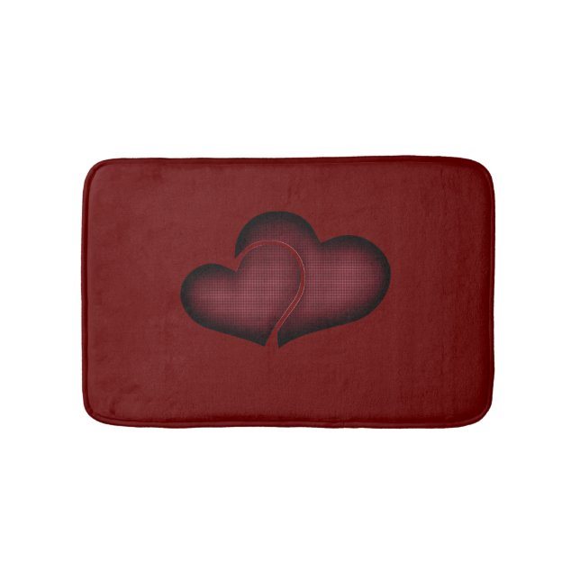 Crosshatch Red Duo Hearts Bath Mat (Front)