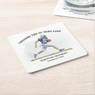 Crossing 50 Yard American Football 50th birthday Square Paper Coaster