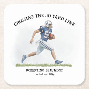 Crossing 50 Yard American Football 50th birthday Square Paper Coaster