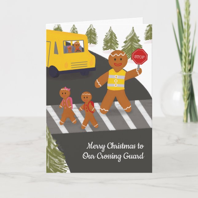 Crossing Guard Christmas Winter Thank You Card (Front)
