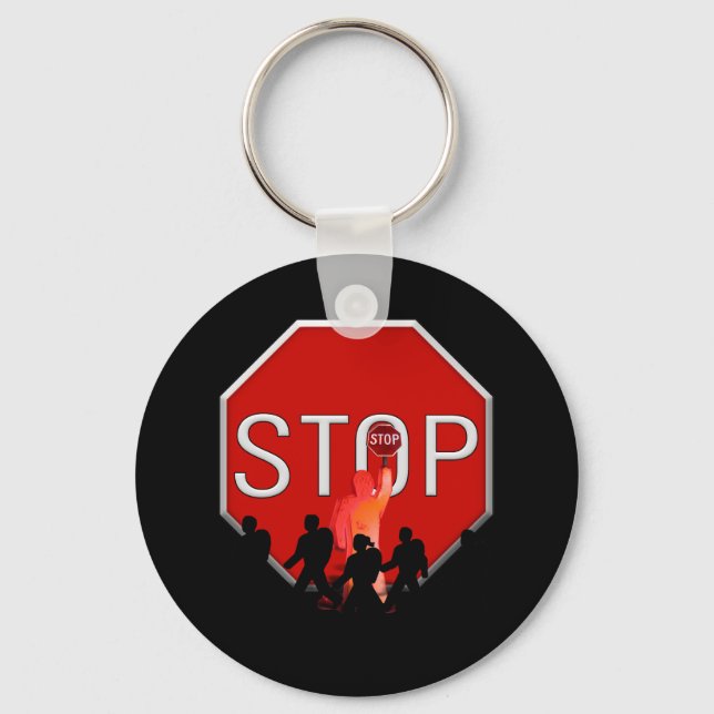 Crossing Guard w/Kids & Stop Sign Key Ring (Front)