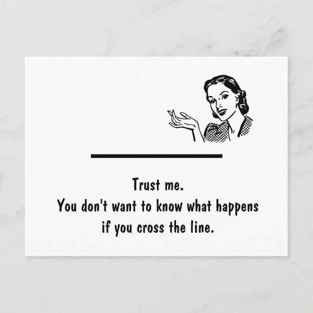 Crossing the Line Postcard with Retro Woman (Front)