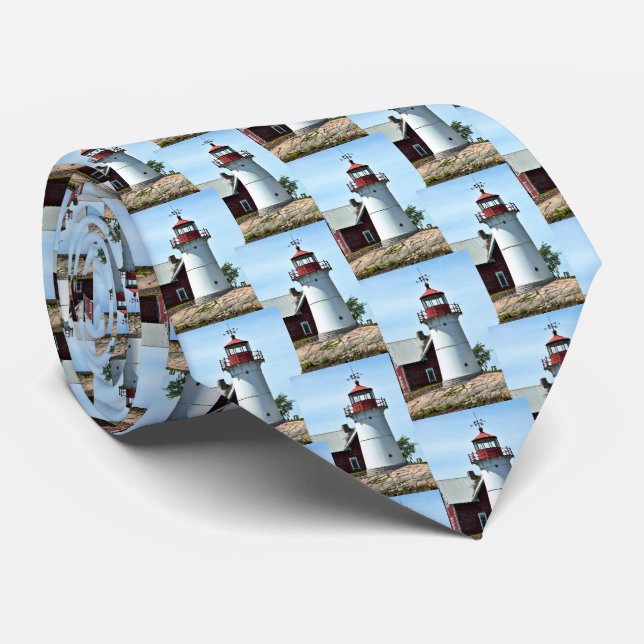 Crossover Island Lighthouse, New York Mens Tie (Rolled)