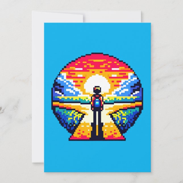 Crossroads at Sunset Thoughtful Pixel Art Journey Holiday Card (Front)