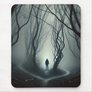 Crossroads in the Fog - Gloomy Forest Art Print Mouse Pad