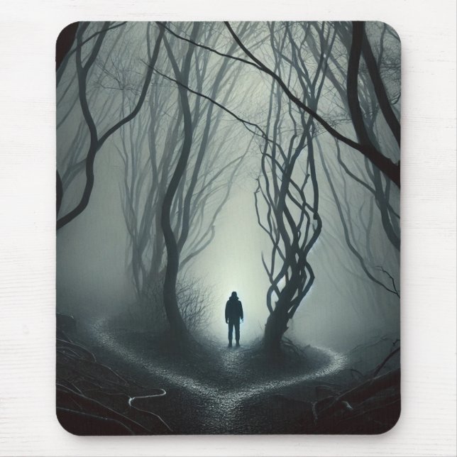 Crossroads in the Fog - Gloomy Forest Art Print Mouse Pad (Front)