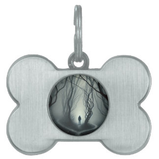 Crossroads in the Fog - Gloomy Forest Art Print Pet ID Tag