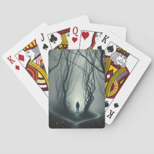 Crossroads in the Fog - Gloomy Forest Art Print Playing Cards