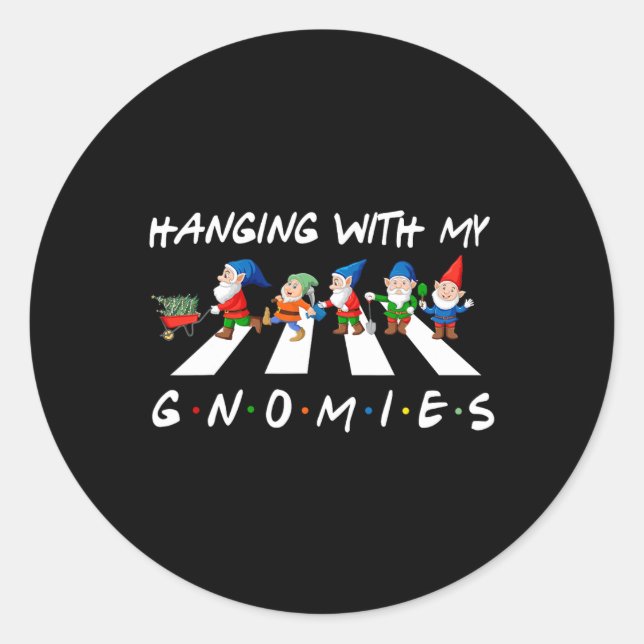 Crosswalk Fun Christmas Hanging With My Gnomies Fr Classic Round Sticker (Front)