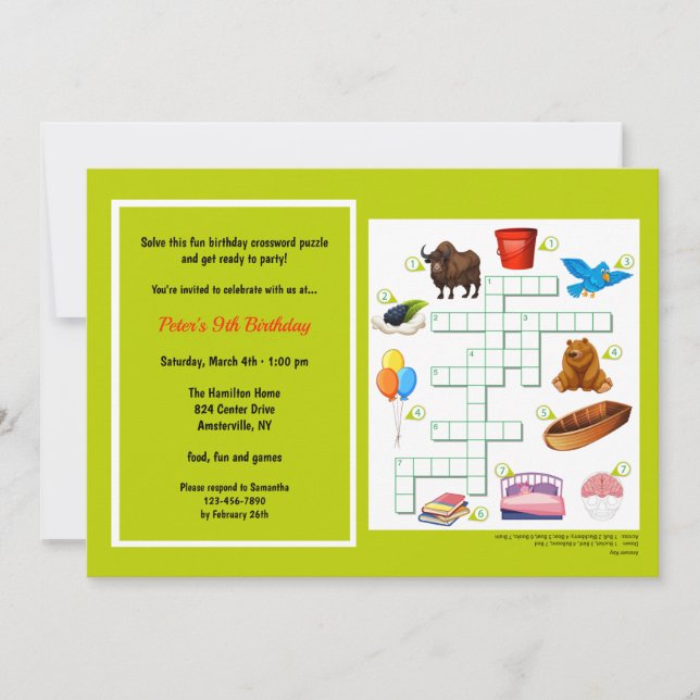 Crossword Puzzle Birthday Invitation (Front)