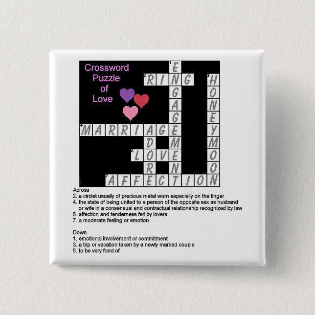 Crossword Puzzle of Love Button (Front)