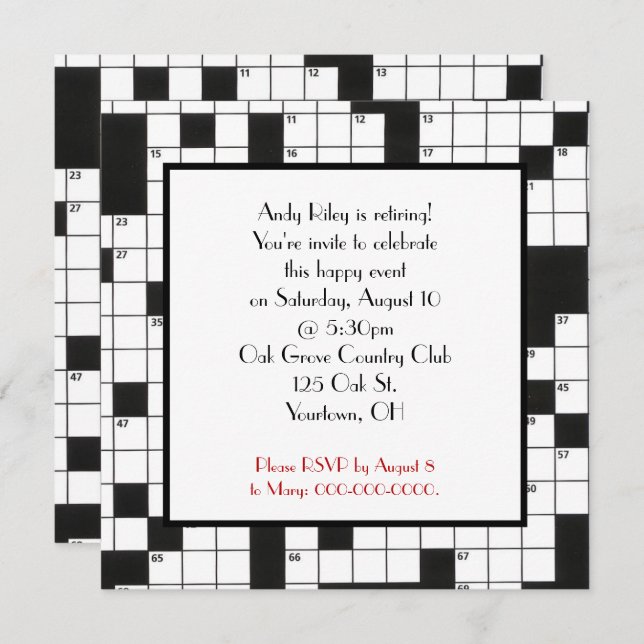 crossword puzzle-retirement party invite (Front/Back)
