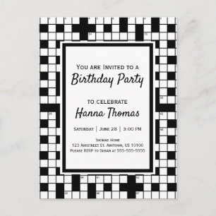 Crossword Puzzle Theme Birthday Invitation Postcar Postcard