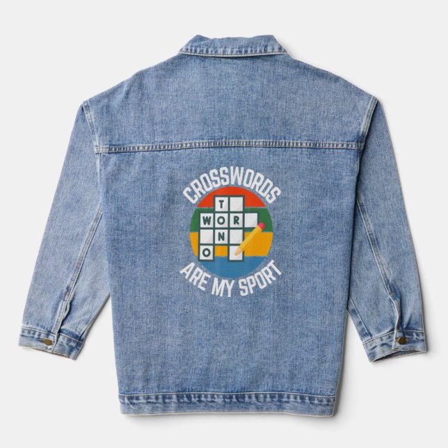 Crosswords Are My Sport, Puzzle Fans Denim Jacket (Back)