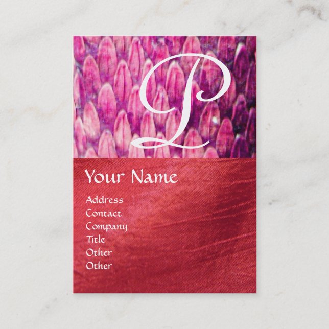 CROTALUS MONOGRAM ,bright bold black pink red silk Business Card (Front)