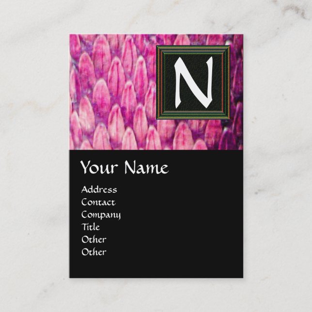 CROTALUS /PINK SNAKESKIN BLACK SQUARE MONOGRAM BUSINESS CARD (Front)
