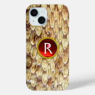CROTALUS Printed Snake Skin Red Gem Monogram iPhone 15 Case