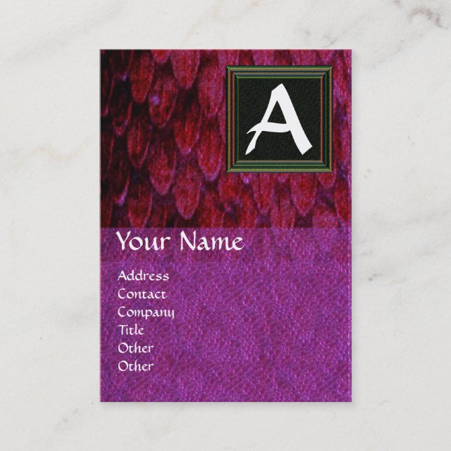 CROTALUS SQUARE MONOGRAM,bold purple black red Business Card (Front)