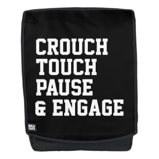 Crouch touch pause engage rugby saying sport backpack