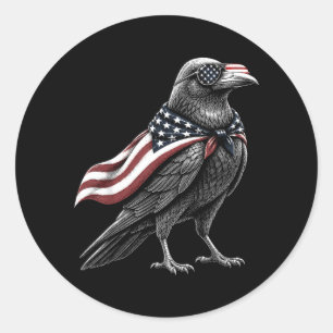Crow 4th Of July Aamerican Flag Patriotic Raven Classic Round Sticker