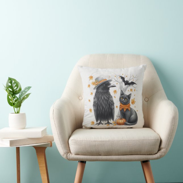 Crow and cat Halloween Autumn Crow Cushion (Chair)
