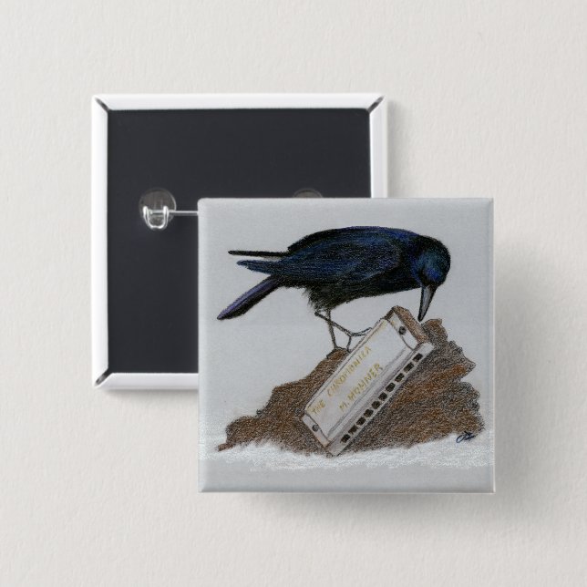 Crow and Harmonica 15 Cm Square Badge (Front & Back)