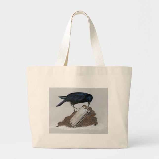 Crow and Harmonica Large Tote Bag (Front)