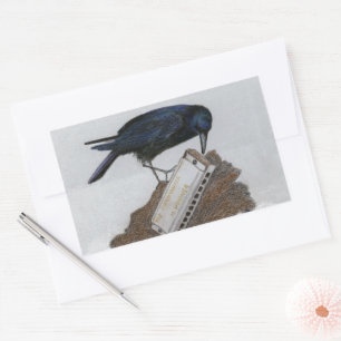 Crow and Harmonica Rectangular Sticker