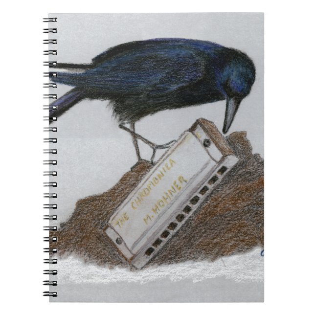 Crow and Harmonica Spiral Notebook (Front)
