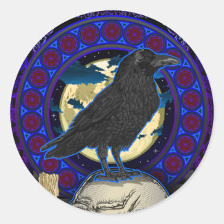 Crow and Skull Gothic design round sticker