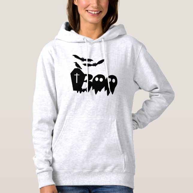 Crow Bats Coffin Boo Hoodie - Scary Halloween (Front)