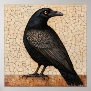 Crow Bird Abstract Painting Poster